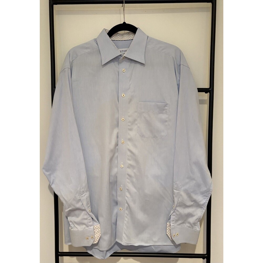 Eton Signature Twill Men's Dress Shirt in Light Blue Classic Fit Size 17